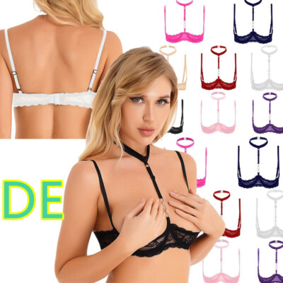 DE~Damen Spitze 1/4 Cup BH Halter Hals Push Up Regal Bralette Hollow Out Dessous