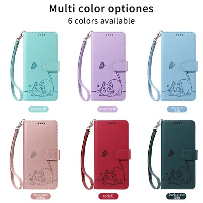 For Samsung Galaxy A35 A55 A34 A54 A36 A56 Embossed kitten Card Flip Wallet Case