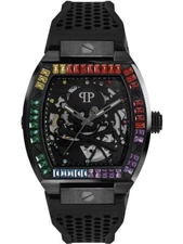 New Philipp Plein Men's Watch Automatic Skeleton Black Crystals PWBAA0621