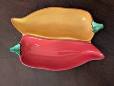 California CA Pottery Collectible Red Yellow Chili Peppers Serving Dish - 9" D
