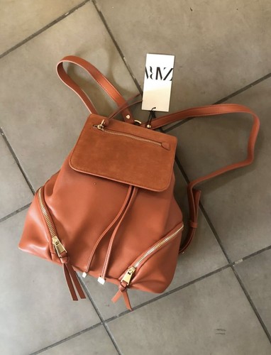 Zara Arancione in Pelle Scamosciata Combi zaino borsa con patta # H12 | eBay