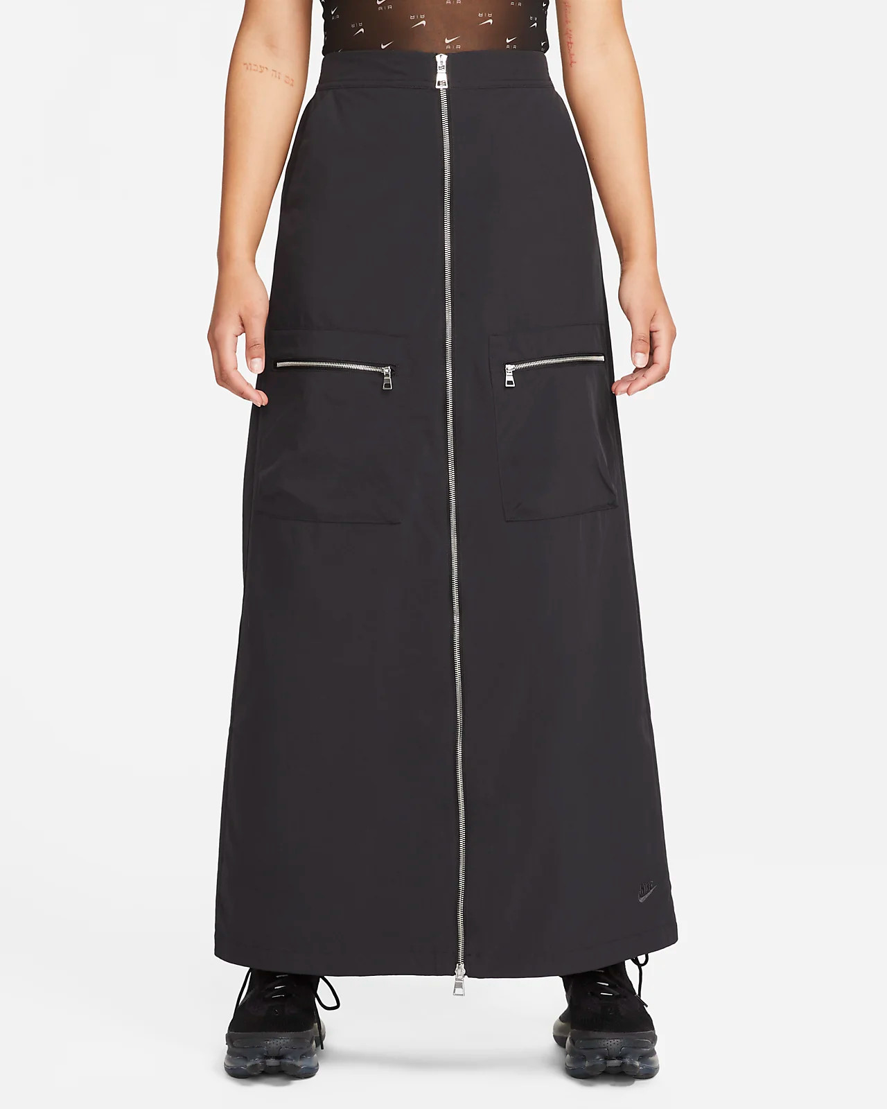 NIKE SPORTSWEAR TECH PACK WOVEN LONG SKIRT SIZE S (DV8495 010) BLACK