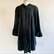 Size 6 Women Vintage Searle Black Swing Hooded Coat Fur Lining