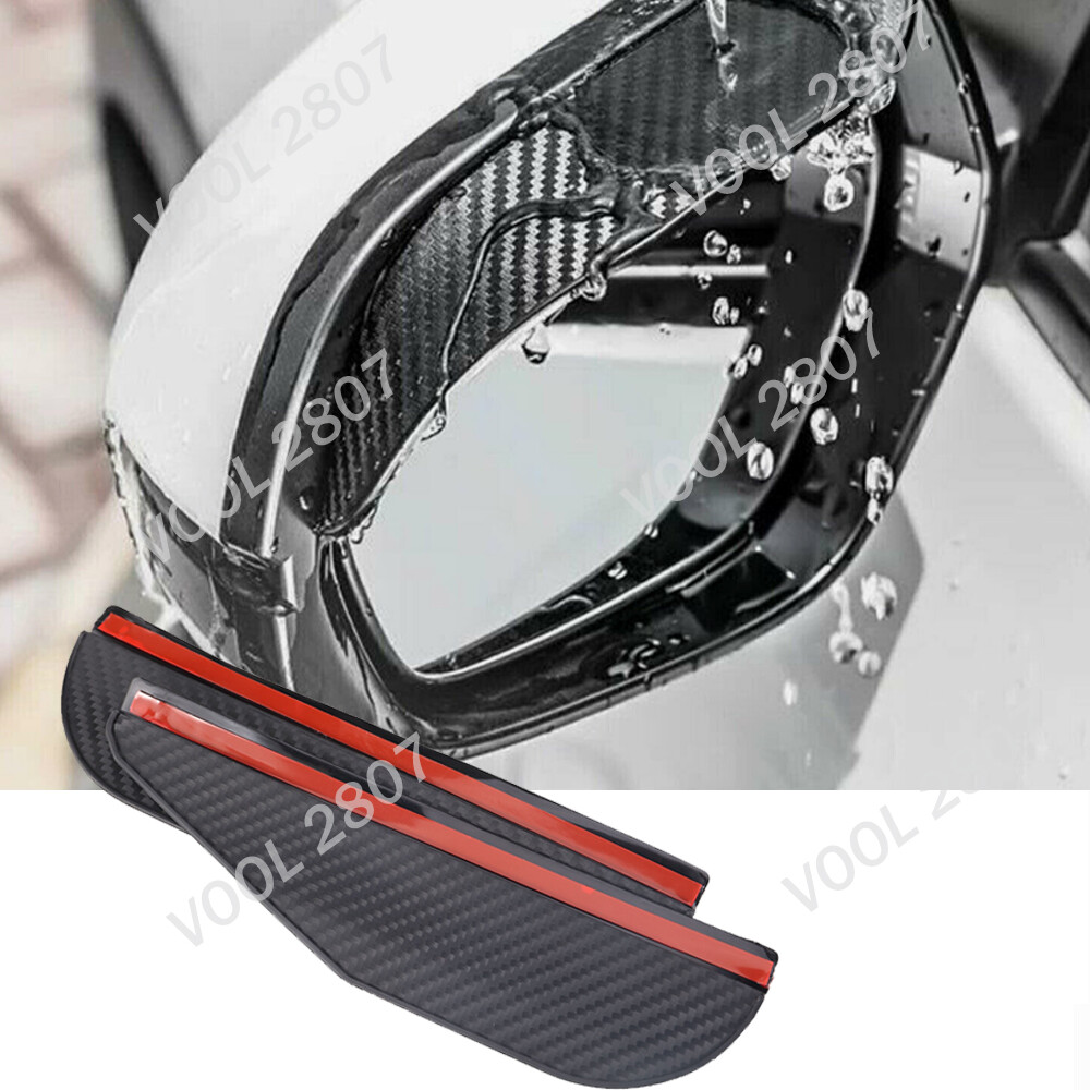 2x Car Carbon Fiber Black Rearview Side Mirror Rain Visor Guard Car Accessories