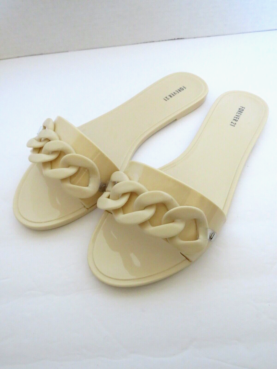 FOREVER 21 Ivory Chain Strap Open Toe Flat Sandals SZ 98 NEW