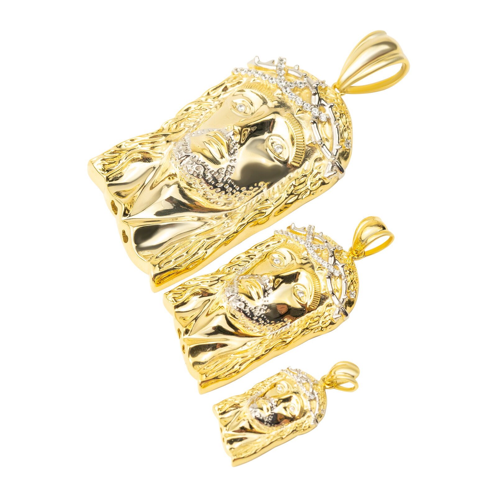 14k Gold Plated Solid 925 Sterling Silver Jesus Piece Pendant Iced CZ ...