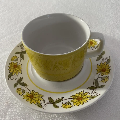 Vintage Mikasa Mediterrania Cup Saucer Gold Sunflowers Floral Flowers MCM Japan