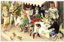 Alfred Mainzer - Eugen Hartung Cats Postcard 4976 - The Sidewalk Café