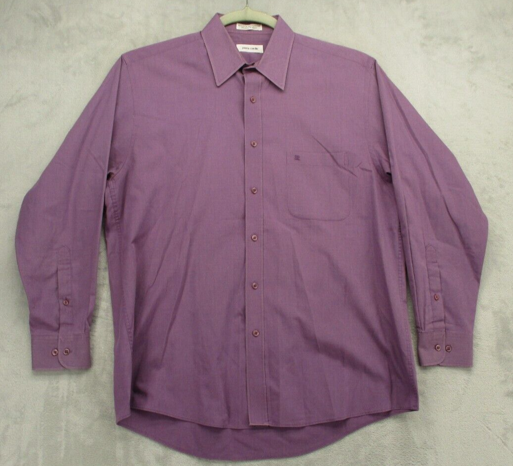 Pierre Cardin Button Up Shirt Men's Large Slim Purple Solid Color