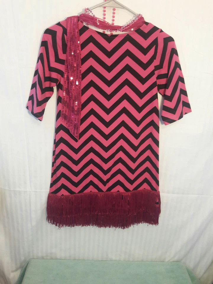 NIÑA 1920 DISFRAZ ALETA NEGRO-ROSA CHEVRON FLECOS VESTIDO - 6 piezas conjunto LG Foto 4 de 4