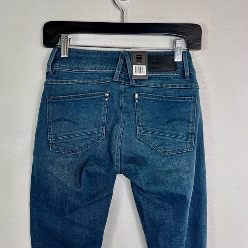 Pantalones de mezclilla G-Star Raw Lynn Mid ajustados para mujer W25 L30 azul oscuro lavado envejecido oscuro - Imagen 6 de 9