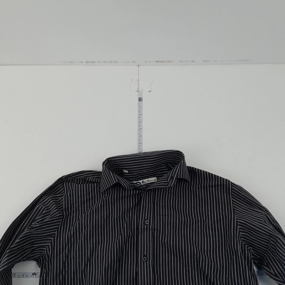 Camisa BEN SHERMAN 16 negra para hombre de manga larga con botones a rayas - Imagen 2 de 4
