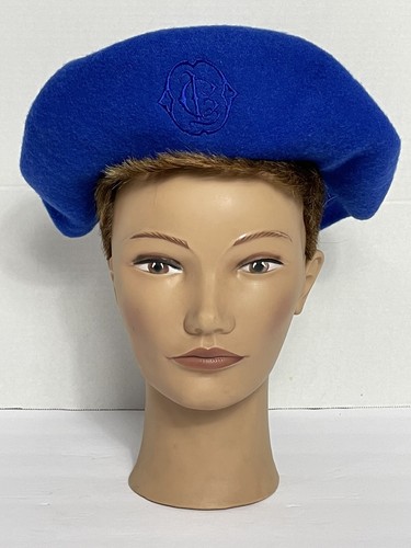 Vintage Liz Claiborne Womens Royal Blue 100% Wool Beret With Logo OSFA A1