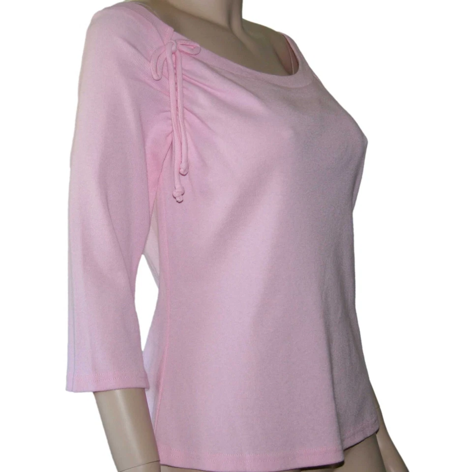 Boat Neck Knit Top 3/4 Sleeve tie accent Pink NWT - Image 4 of 4