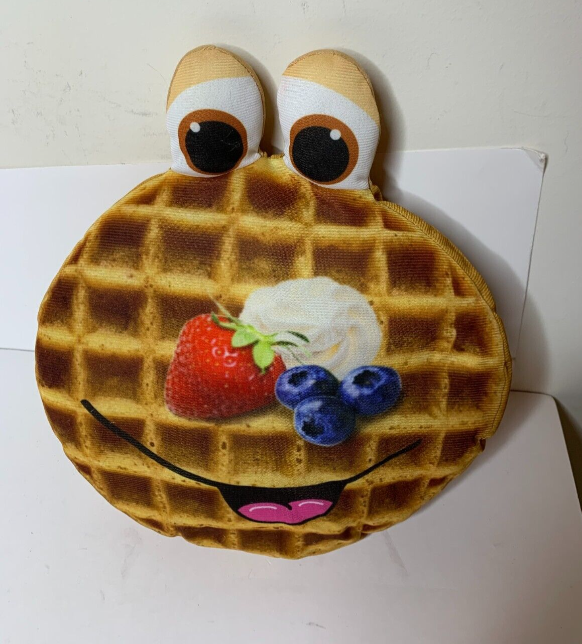 GOFFA WAFFLE Throw PILLOW With Strawberry Blueberries Cream Plush 10”