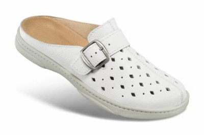 HELVESKO Pantoletten leichte Clogs Leder weiß Größe 38