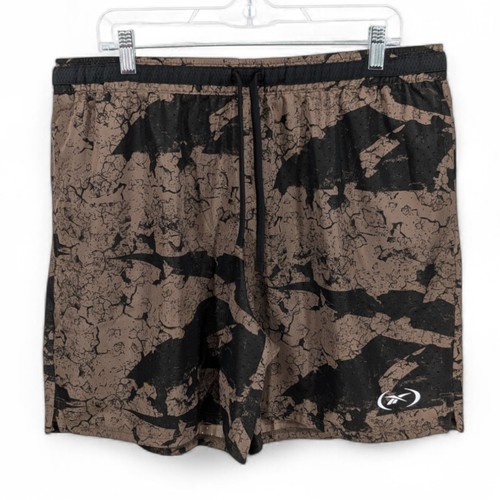 Reebok Mens Basketball Shorts Printed Pockets Wicking 7 Inseam Brown Black Large