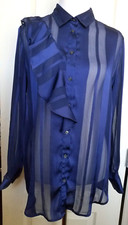 Banana Republic Dillon Blue Ruffle Striped Semi Sheer Blouse Shirt Size Medium