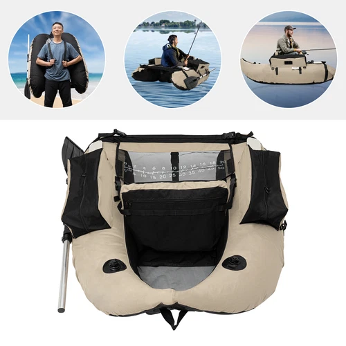 Portable Inflatable Fishing Boat Raft,Backrest Adjustable Angle Gray W/ Air Pump