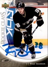Ryan Shannon Signed Auto 2006-07 Upper Deck Rookie Class card Anaheim Ducks. rookie card picture