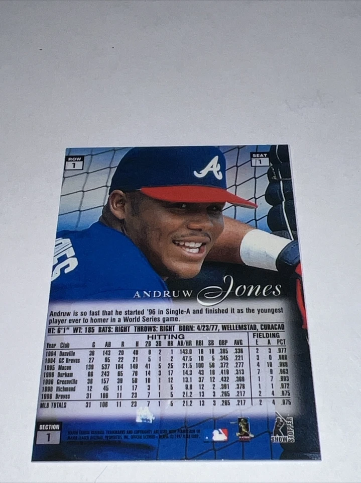 1997 Flair Showcase Flair Showcase Row 1 (Grace) #1 Andruw Jones RC - Image 2 of 2