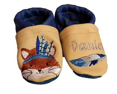 Krabbelschuhe, Lauflernschuhe, Lederpuschen Fuchs Boho bestickt