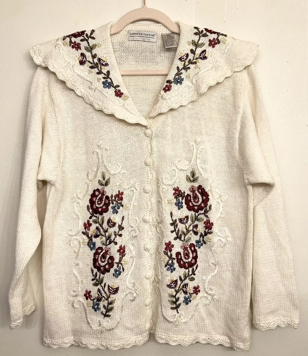 Floral Pearl Trim Cardigan White Multi