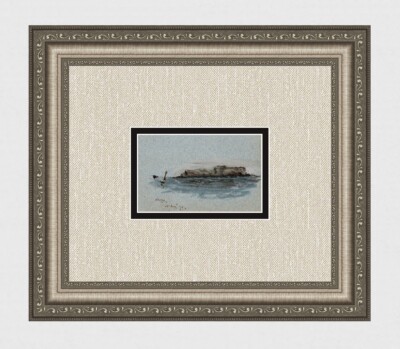 Original 1876 English Watercolor ''View of Staffa Island, Scotland'' FRAMED COA