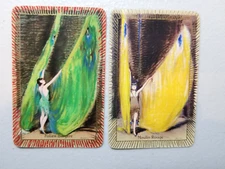 Matched Pair of Named Barribal Linen Swap Cards Moulin Rouge and Folies Bergere