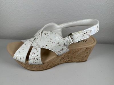 Clarks Collection Leather/Textile Cork Wedges Rose Erin Pink Floral US8W  - Main Image