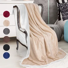Sherpa Throws Blanket  Mink Flush Fleece Couch Blanket Reversible Bed Throw