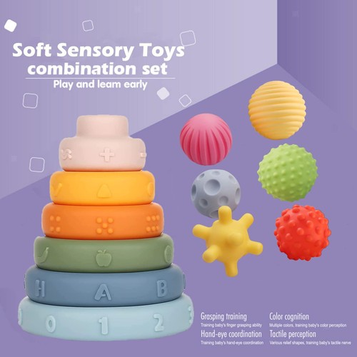 Montessori Toys Soft Stacking Building Blocks Rings Balls Sets 3 in 1 Baby To... - Bild 3 von 12