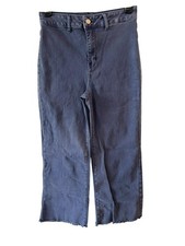 Dark Blue Wide Leg Cropped Jeans with Raw Hem