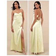 Lulus Medium Stunning Example Light Yellow Satin Backless Maxi Dress NWT Party