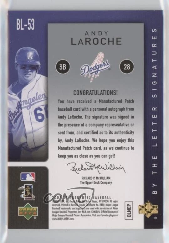 2007 SP Authentic By the Letter Signatures /60 Andy LaRoche #BL-53 Auto - Image 2 of 2