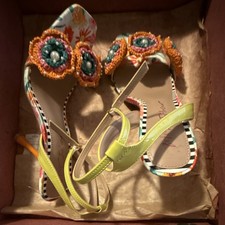 Betsey Johnson Crochet Beaded Floral Strappy Buckle Sandals Multicolor 9