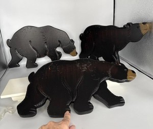 Bear Wall Plaques 3 Big Wooden Silhouettes 14” x 8” Cabin Restaurant Rustic