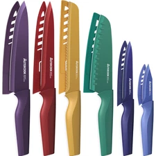 6 Piece Color-Coded Kitchen Knife Set, Stainless Steel Chef Knives with 6 Anti-R