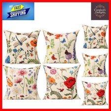 Vibrant Spring Garden Butterfly Dragonfly Floral Cushion Covers 16x16" Set of 4
