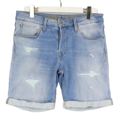 JACK & JONES Shorts Herren MEDIUM Fade Effect Distressed Button Fly Blau