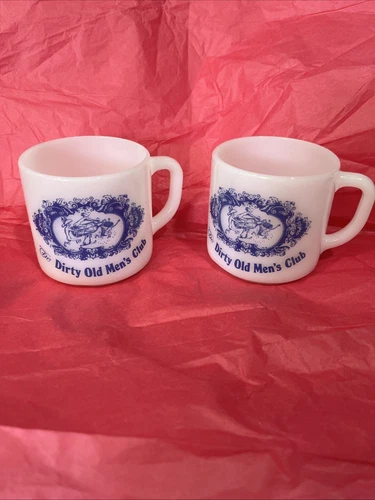 2 Vintage Federal Milk Glass Coffee Mug “Dirty Old Men’s Club” Rare Mugs