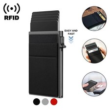 Men's Metal Aluminum Card Holder, RFID Blocking Pop Up Slim Minimalist Wallet