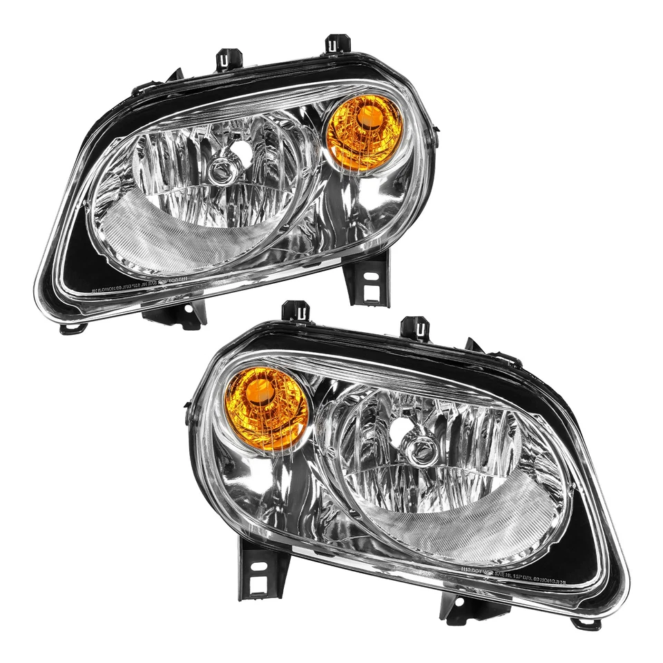 Headlight Set For 2006-2011 Chevrolet HHR Halogen Amber Reflector Chrome Housing - Image 3 of 4
