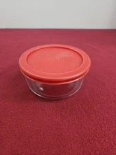 Pyrex 7200 2-Cups Glass Storage Bowl w/ 2-Cup Anchor Hocking Red Lid Cover