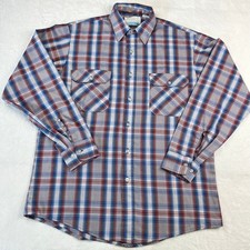 Sears Fieldmaster Vintage Red Blue Plaid Button Down Shirt Men's size Large