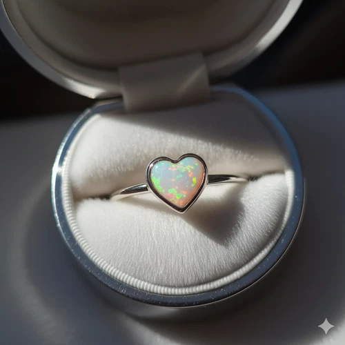 Opal Heart Shaped Gemstone Ring for Women, Lovely ring, Silver ring, Gift her QQ