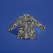 Chicos Sz 0 Linen Jacket Womens M Brown White Zebra Print Pockets 3/4 Sleeves