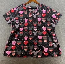 Disney Mickey  Minnie Mouse Red  Pink Hearts Scrub Top Women  s 2XL SEE PICS