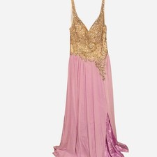 Purple, silver and gold F-I-E-S-T-A Fashion prom/quinceanera dress