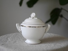 Royal Worcester Monaco Covered Sugar Bowl, English Bone China with Silver Band